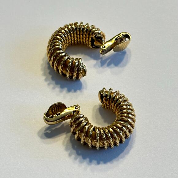 12K 1/20 GF clip on earrings textured faux hoops classic elegant hallmarked - Picture 8 of 12